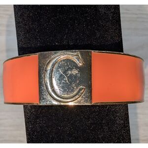 Gold Tone Orange Enamel Bangle Bracelet Letter C Hinged Initial